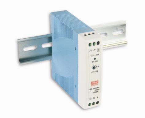Fuente de poder, Mean Well, 20W, 120 Vac : 24 Vdc, montaje en riel DIN 3